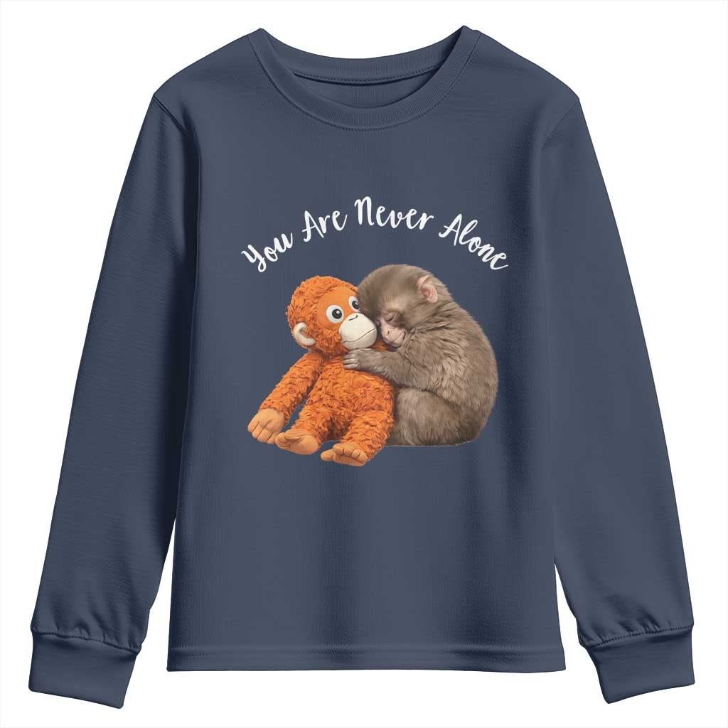 Viral Punch Monkey Youth Sweatshirt Cute Baby Monkey With Plush Toy Animal Lovers