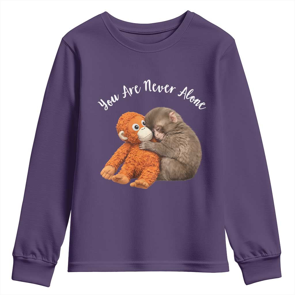 Viral Punch Monkey Youth Sweatshirt Cute Baby Monkey With Plush Toy Animal Lovers