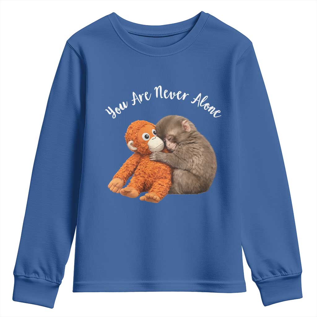 Viral Punch Monkey Youth Sweatshirt Cute Baby Monkey With Plush Toy Animal Lovers
