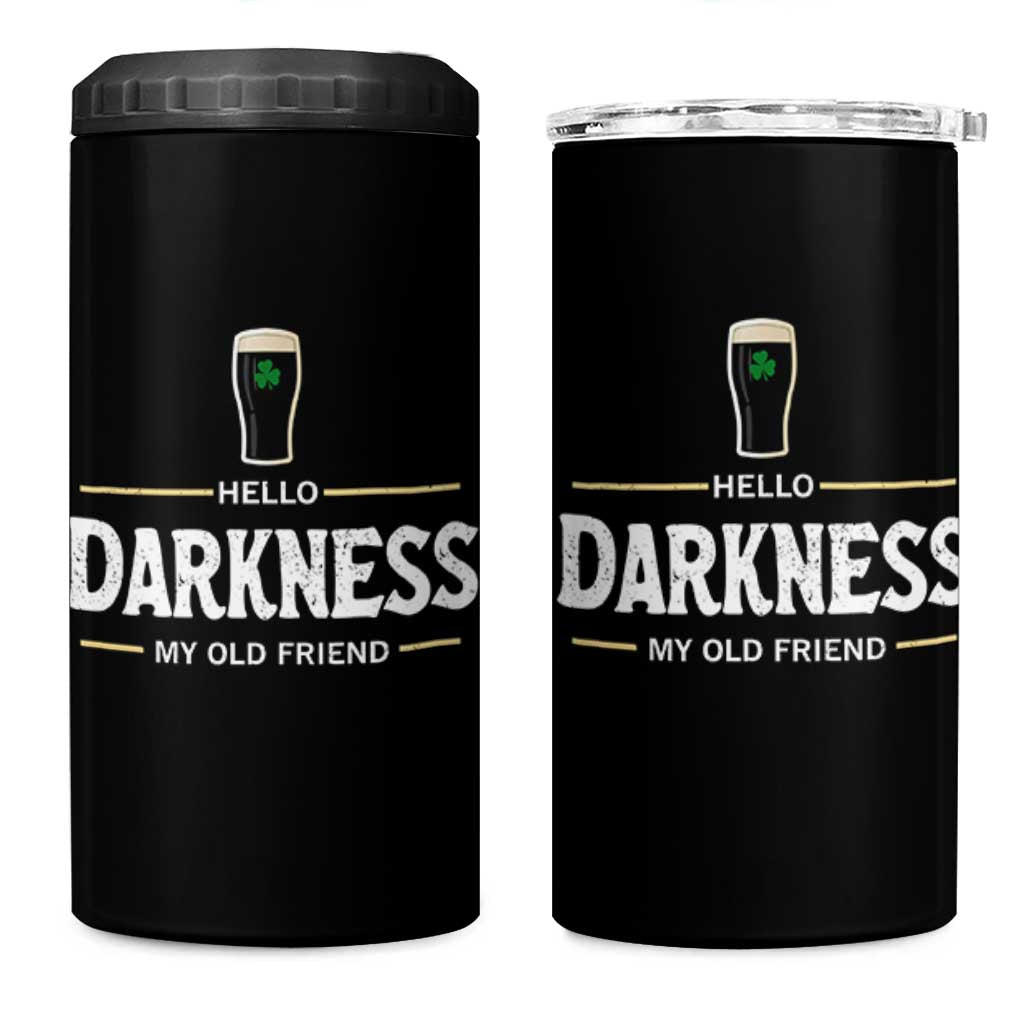Hello Darkness My Old Friend Irish Beer 4 in 1 Can Cooler Tumbler Funny Drinking St Patricks Day Party Shamrock