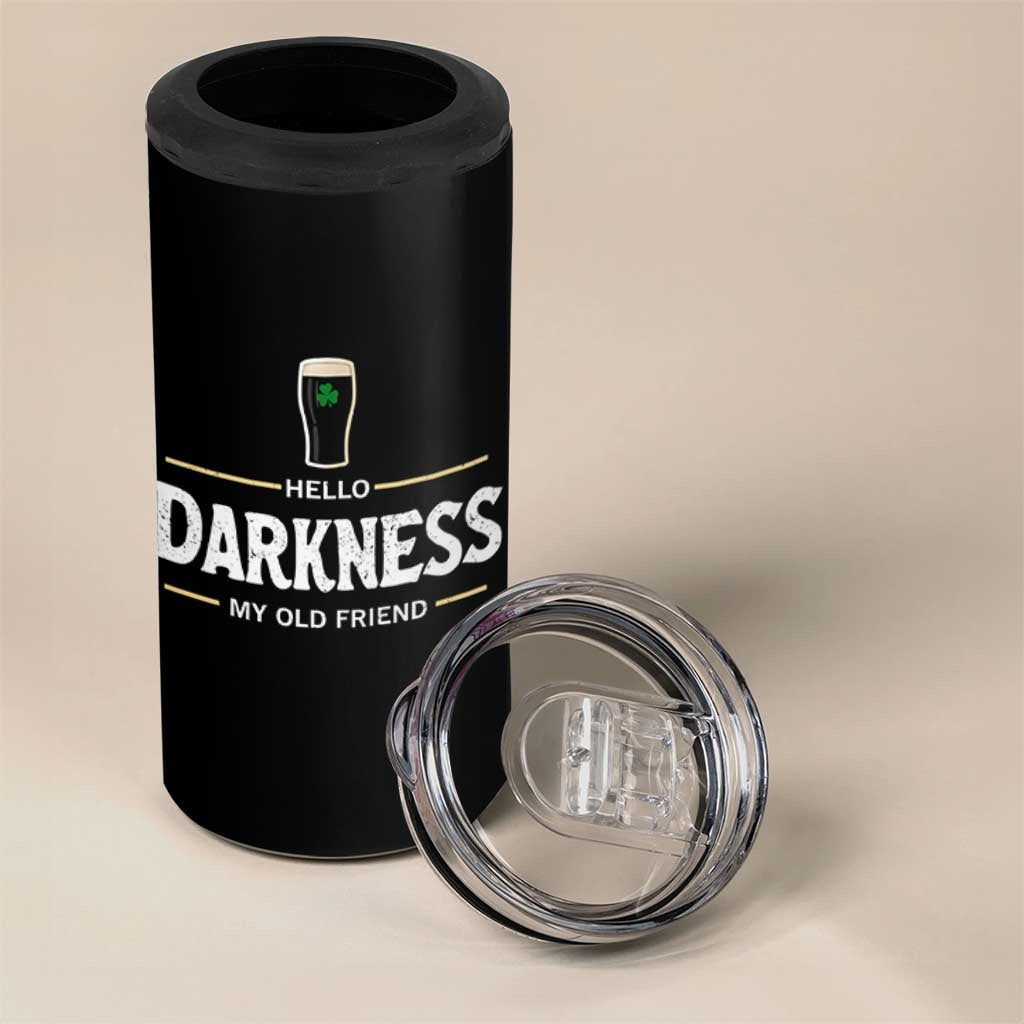 Hello Darkness My Old Friend Irish Beer 4 in 1 Can Cooler Tumbler Funny Drinking St Patricks Day Party Shamrock