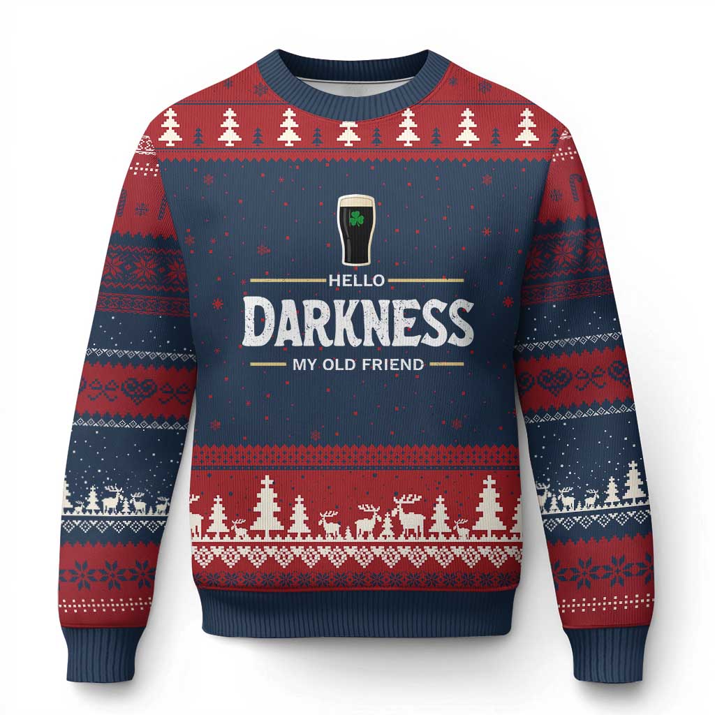 Hello Darkness My Old Friend Irish Beer Ugly Christmas Sweater Funny Drinking St Patricks Day Party Shamrock