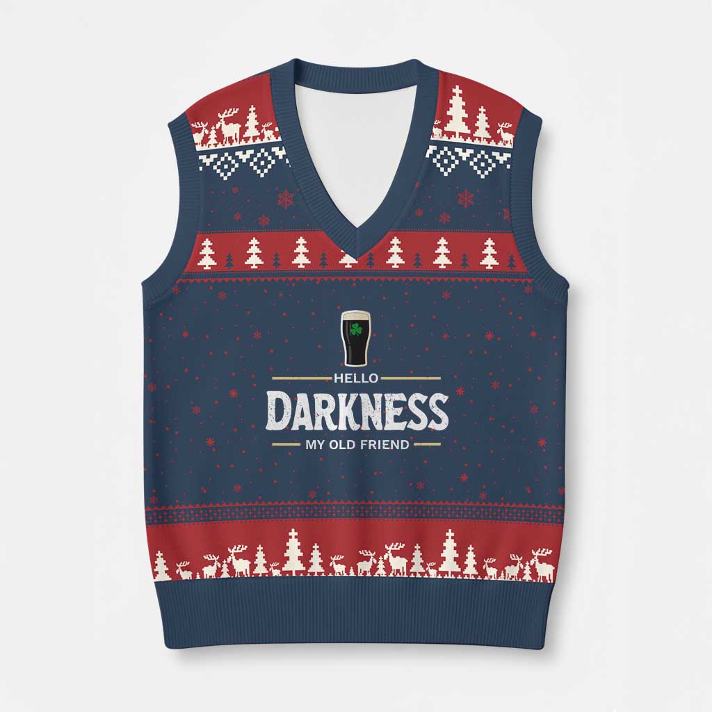 Hello Darkness My Old Friend Irish Beer V-Neck Knit Sweater Vest Funny Drinking St Patricks Day Party Shamrock