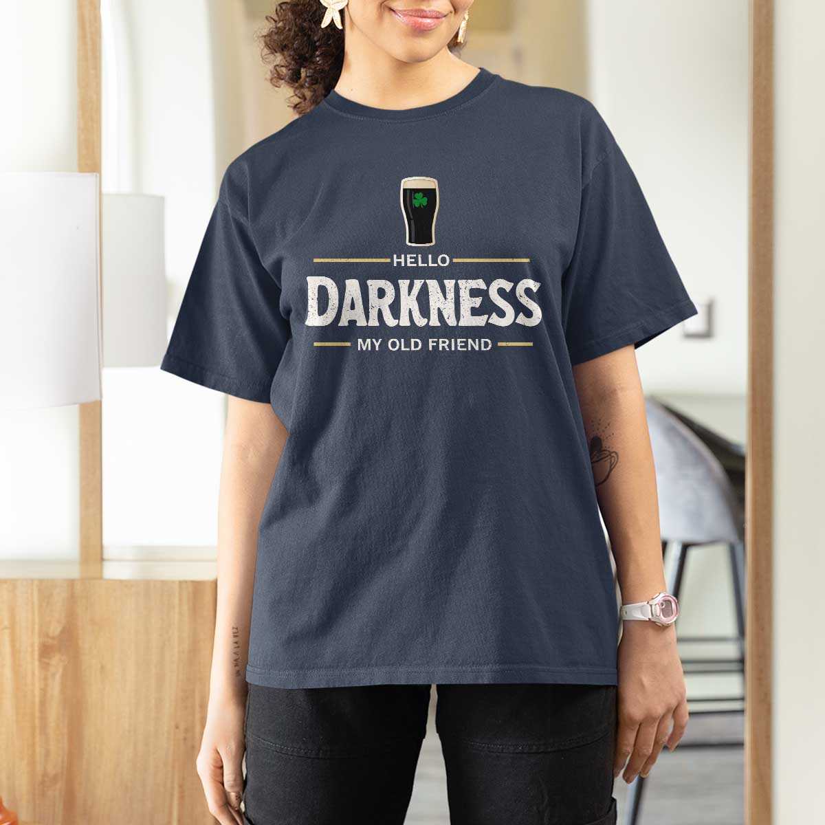 Hello Darkness My Old Friend Irish Beer T Shirt For Women Funny Drinking St Patricks Day Party Shamrock