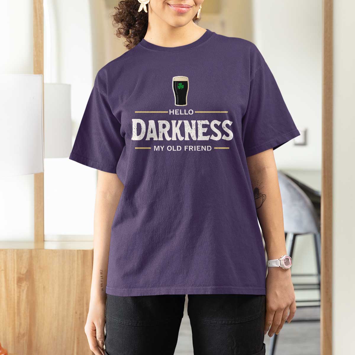 Hello Darkness My Old Friend Irish Beer T Shirt For Women Funny Drinking St Patricks Day Party Shamrock