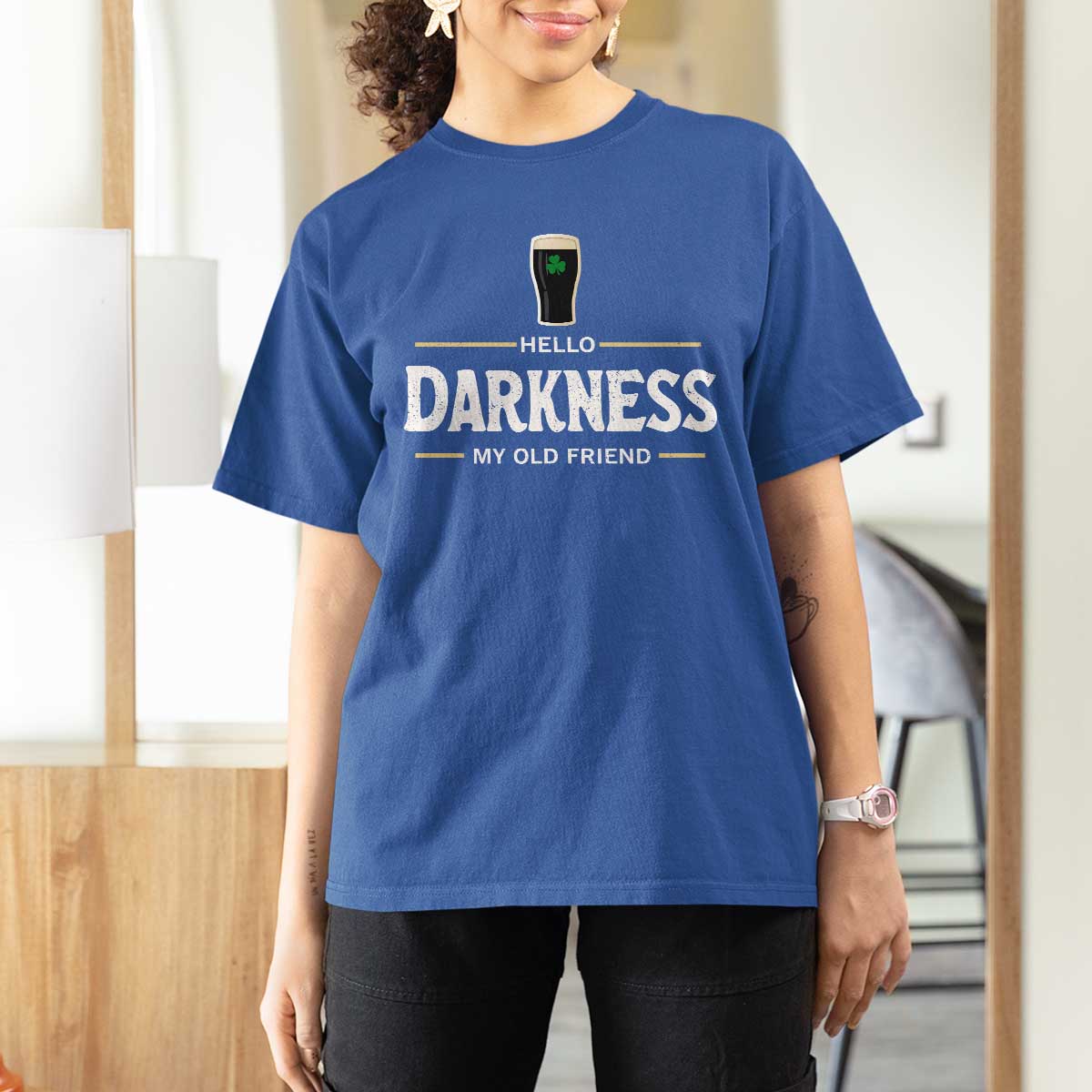Hello Darkness My Old Friend Irish Beer T Shirt For Women Funny Drinking St Patricks Day Party Shamrock
