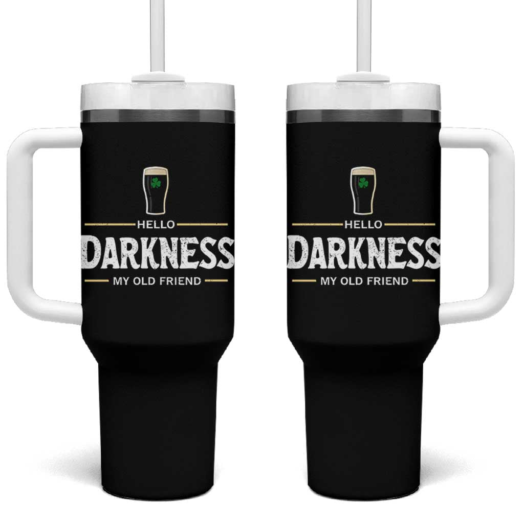 Hello Darkness My Old Friend Irish Beer Tumbler With Handle Funny Drinking St Patricks Day Party Shamrock