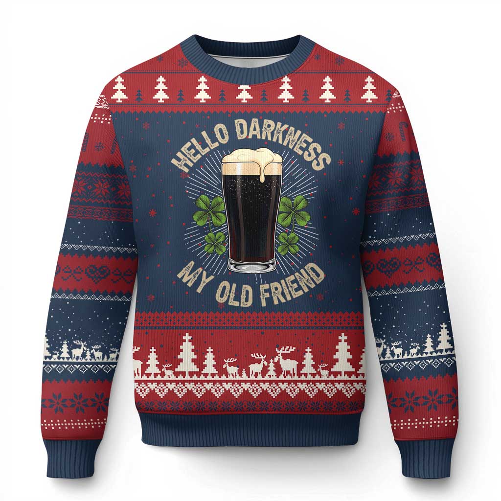 Irish Shamrock Beer Day Ugly Christmas Sweater Hello Darkness My Old Friend