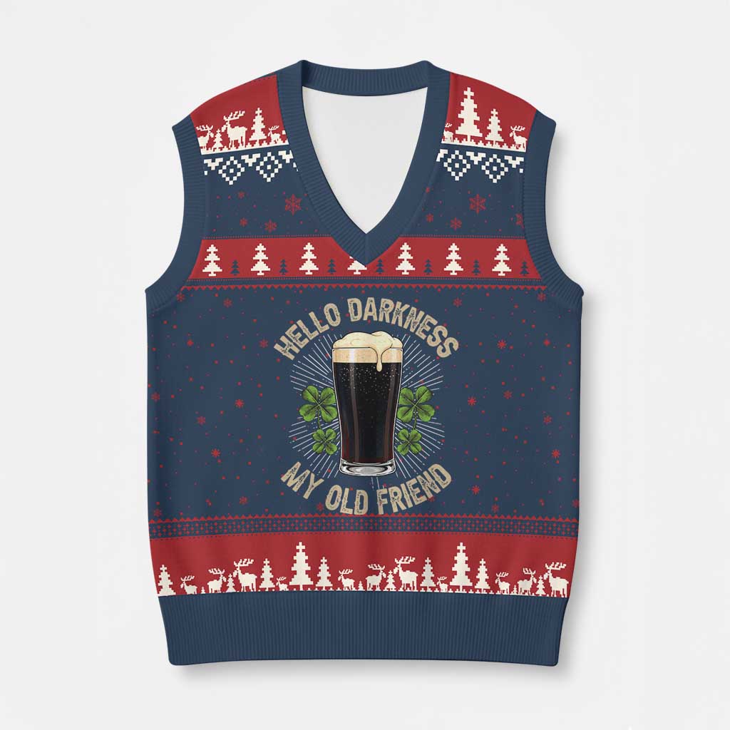 Irish Shamrock Beer Day V-Neck Knit Sweater Vest Hello Darkness My Old Friend