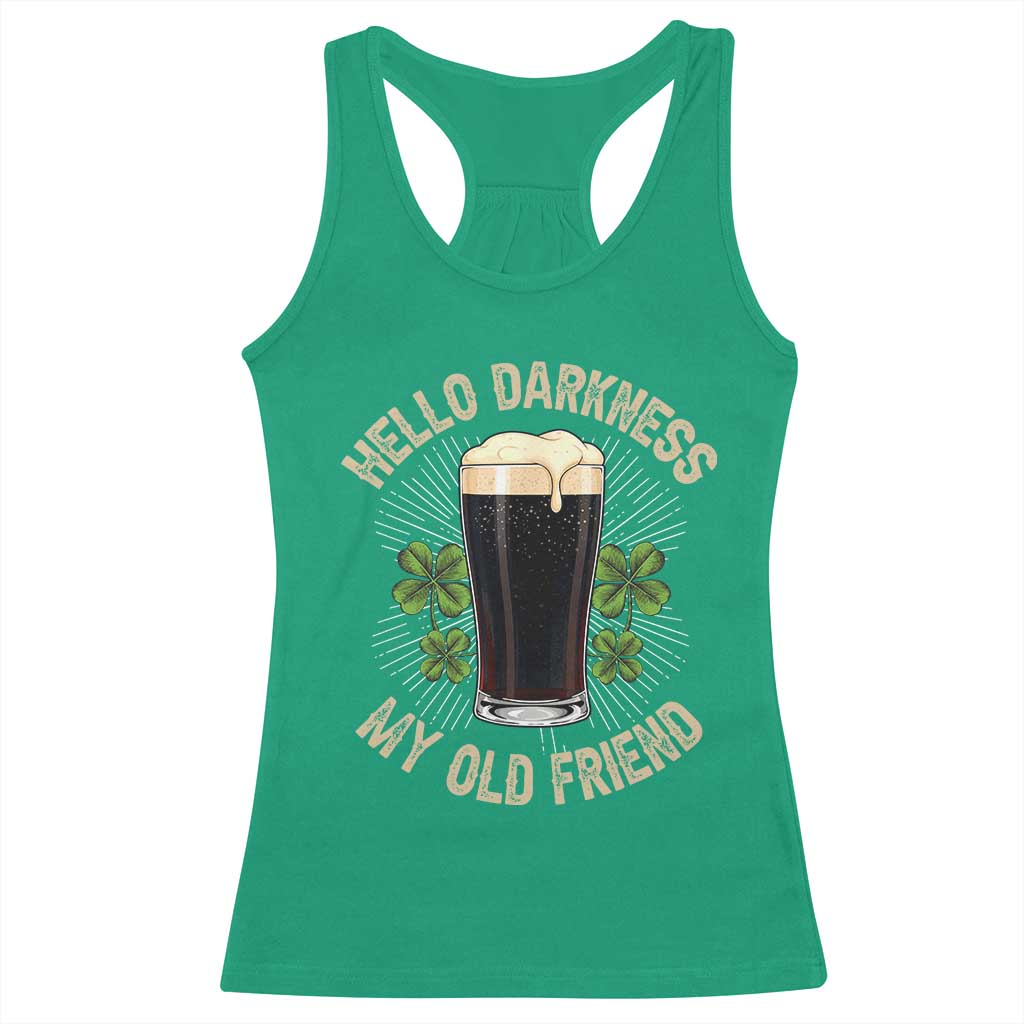 Irish Shamrock Beer Day Racerback Tank Top Hello Darkness My Old Friend