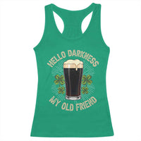 Irish Shamrock Beer Day Racerback Tank Top Hello Darkness My Old Friend
