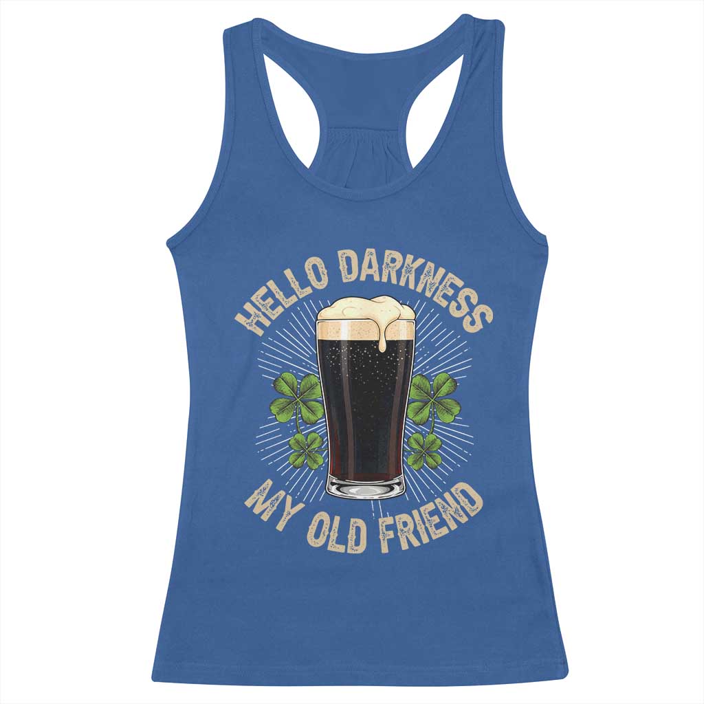 Irish Shamrock Beer Day Racerback Tank Top Hello Darkness My Old Friend