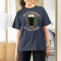 Irish Shamrock Beer Day T Shirt For Women Hello Darkness My Old Friend