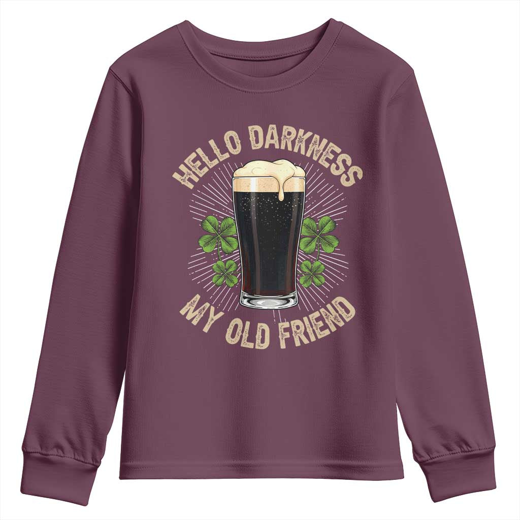 Irish Shamrock Beer Day Youth Sweatshirt Hello Darkness My Old Friend
