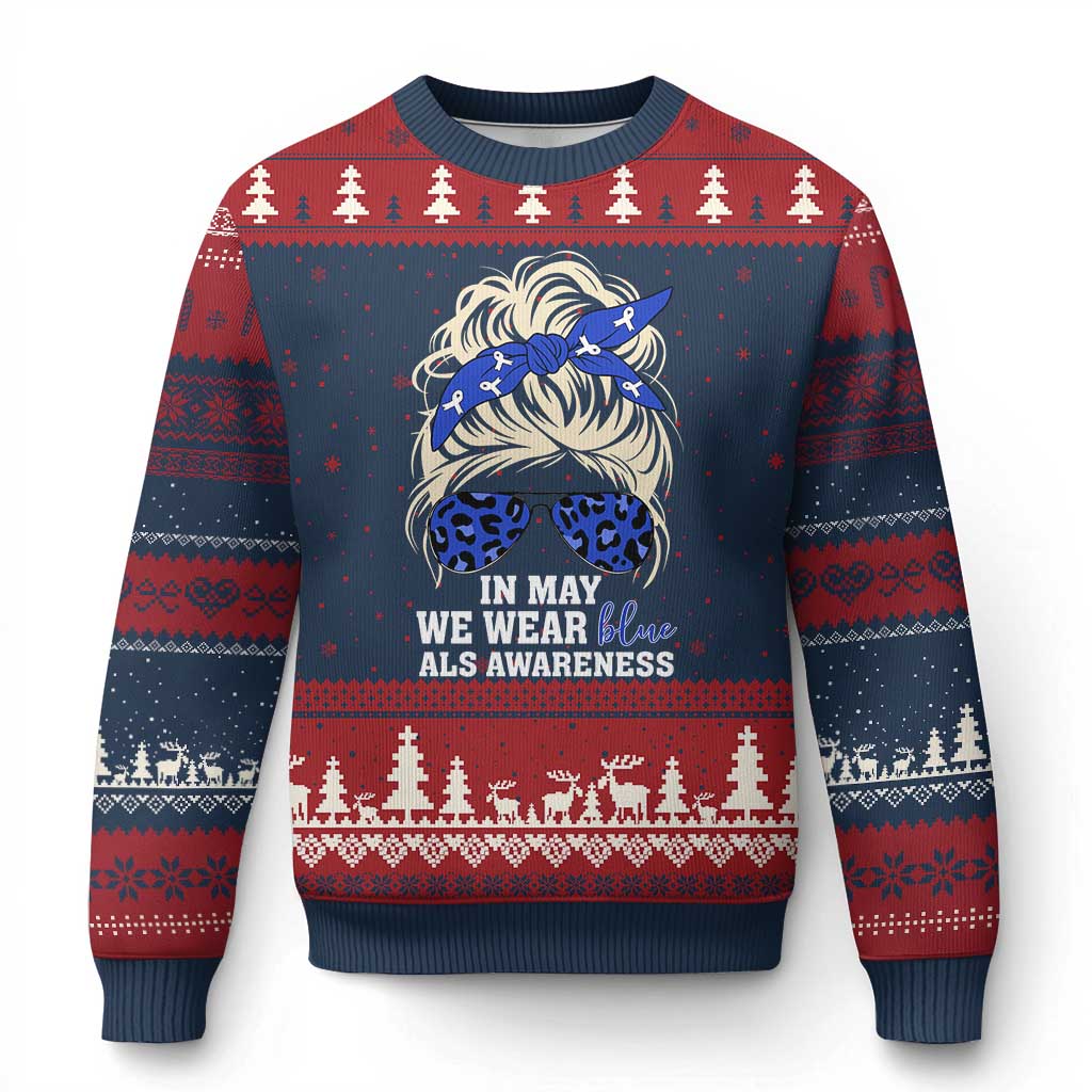 ALS Awareness We Wear Blue In May Ugly Christmas Sweater