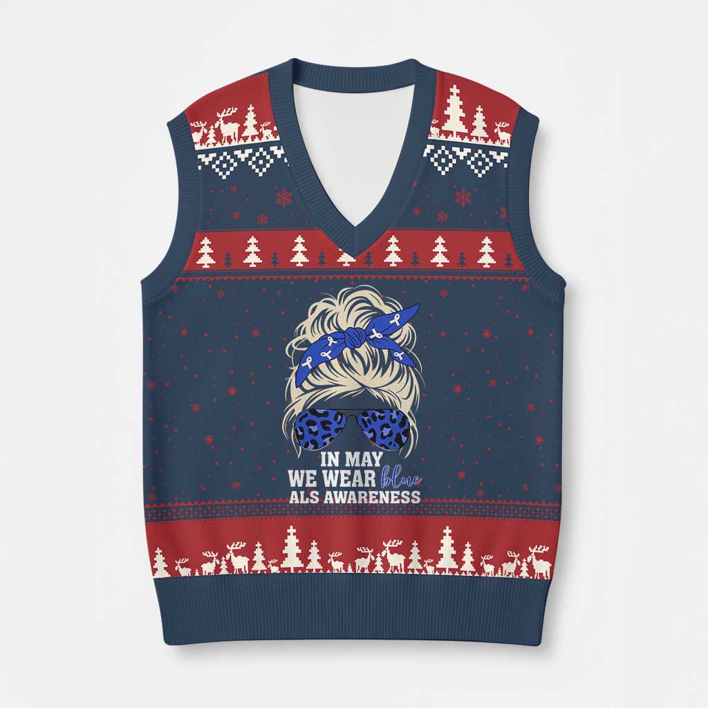 ALS Awareness We Wear Blue In May V-Neck Knit Sweater Vest
