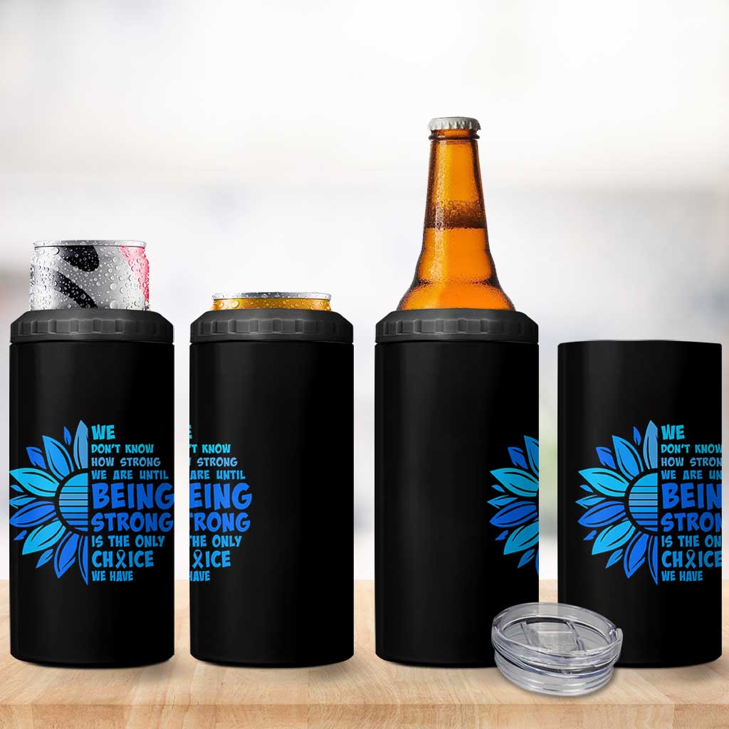 ALS Awareness 4 in 1 Can Cooler Tumbler Blue Ribbon Stronger Survivor