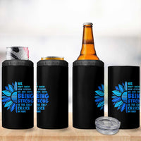 ALS Awareness 4 in 1 Can Cooler Tumbler Blue Ribbon Stronger Survivor