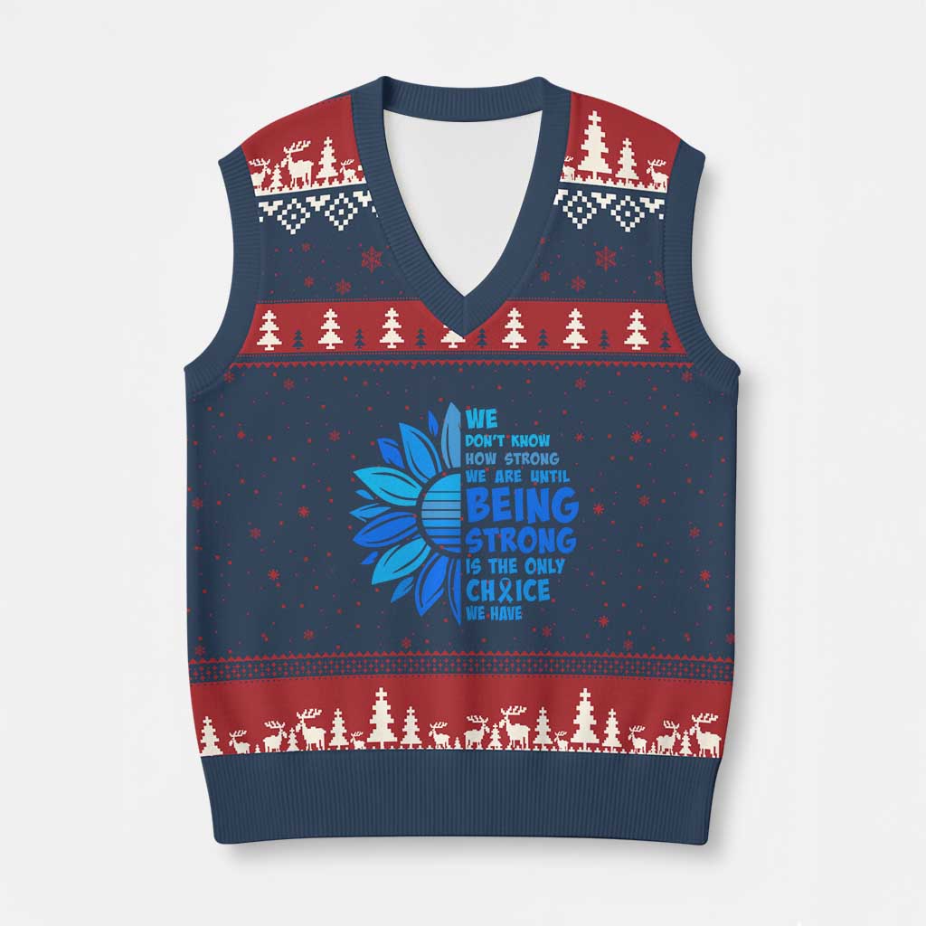 ALS Awareness V-Neck Knit Sweater Vest Blue Ribbon Stronger Survivor