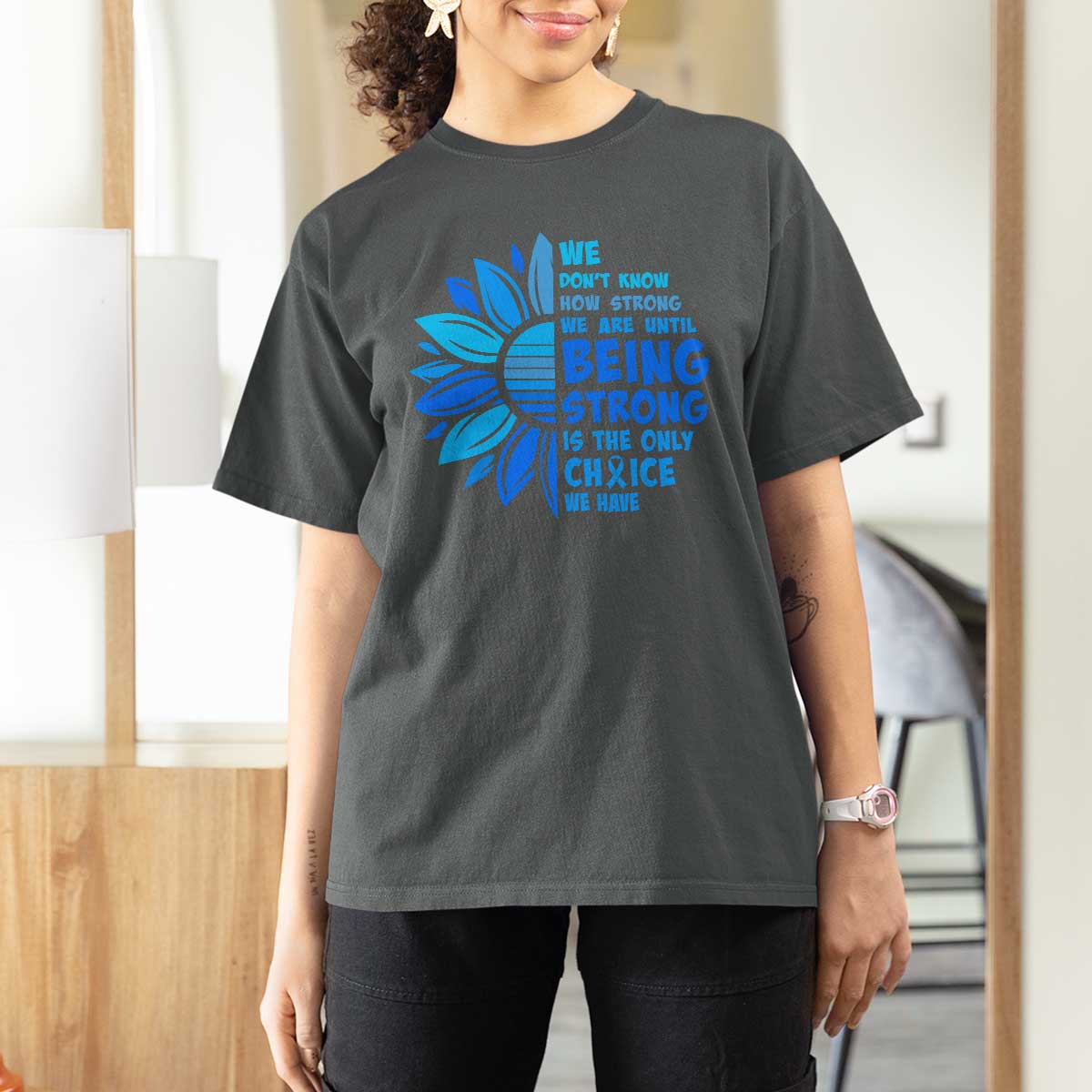 ALS Awareness T Shirt For Women Blue Ribbon Stronger Survivor