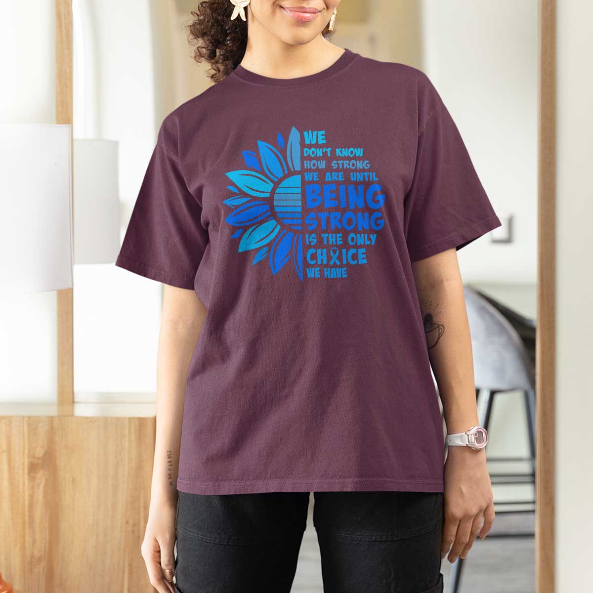 ALS Awareness T Shirt For Women Blue Ribbon Stronger Survivor