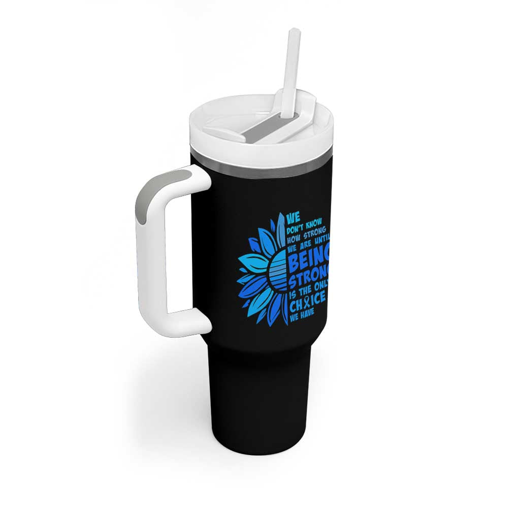 ALS Awareness Tumbler With Handle Blue Ribbon Stronger Survivor
