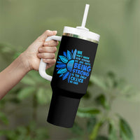 ALS Awareness Tumbler With Handle Blue Ribbon Stronger Survivor