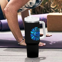 ALS Awareness Tumbler With Handle Blue Ribbon Stronger Survivor