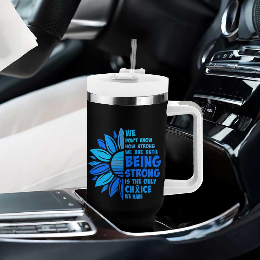ALS Awareness Tumbler With Handle Blue Ribbon Stronger Survivor