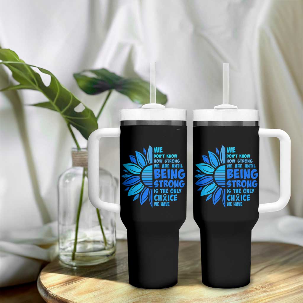 ALS Awareness Tumbler With Handle Blue Ribbon Stronger Survivor