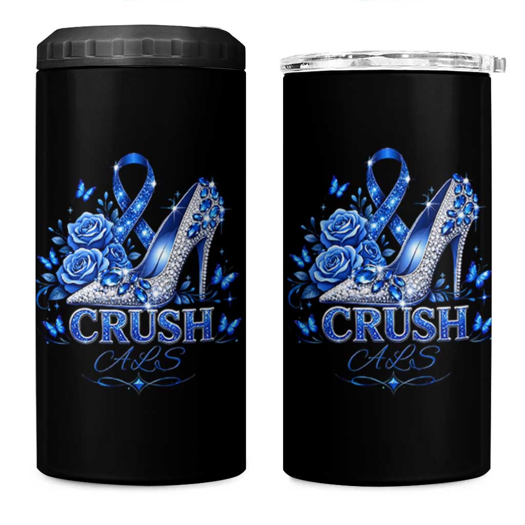 ALS Awareness 4 in 1 Can Cooler Tumbler Blue Ribbon Women Crush ALS
