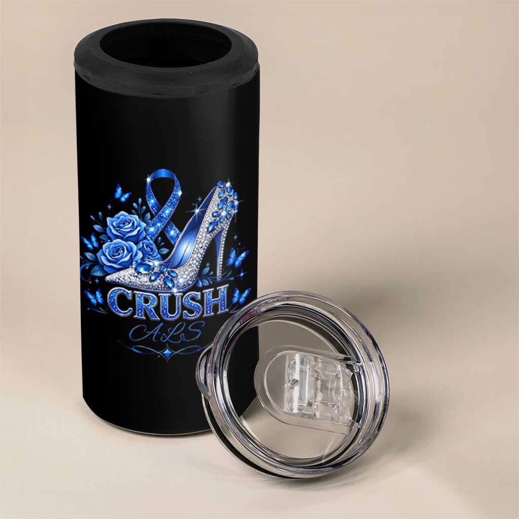 ALS Awareness 4 in 1 Can Cooler Tumbler Blue Ribbon Women Crush ALS