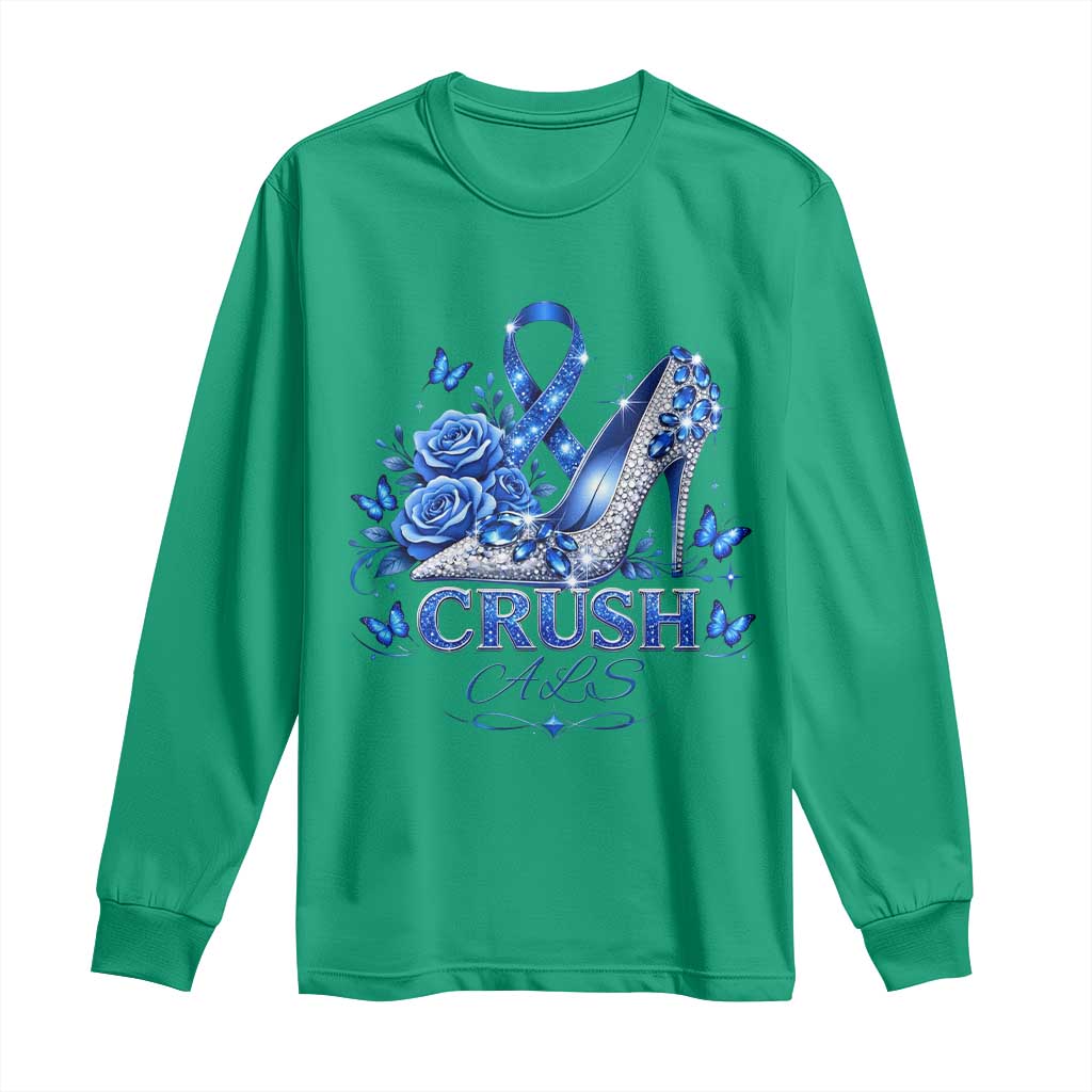 ALS Awareness Long Sleeve Shirt Blue Ribbon Women Crush ALS