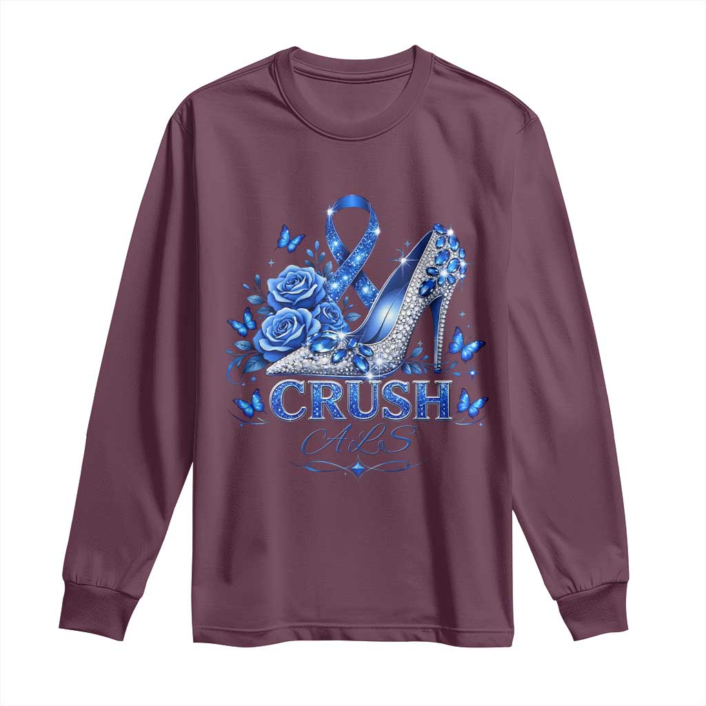 ALS Awareness Long Sleeve Shirt Blue Ribbon Women Crush ALS