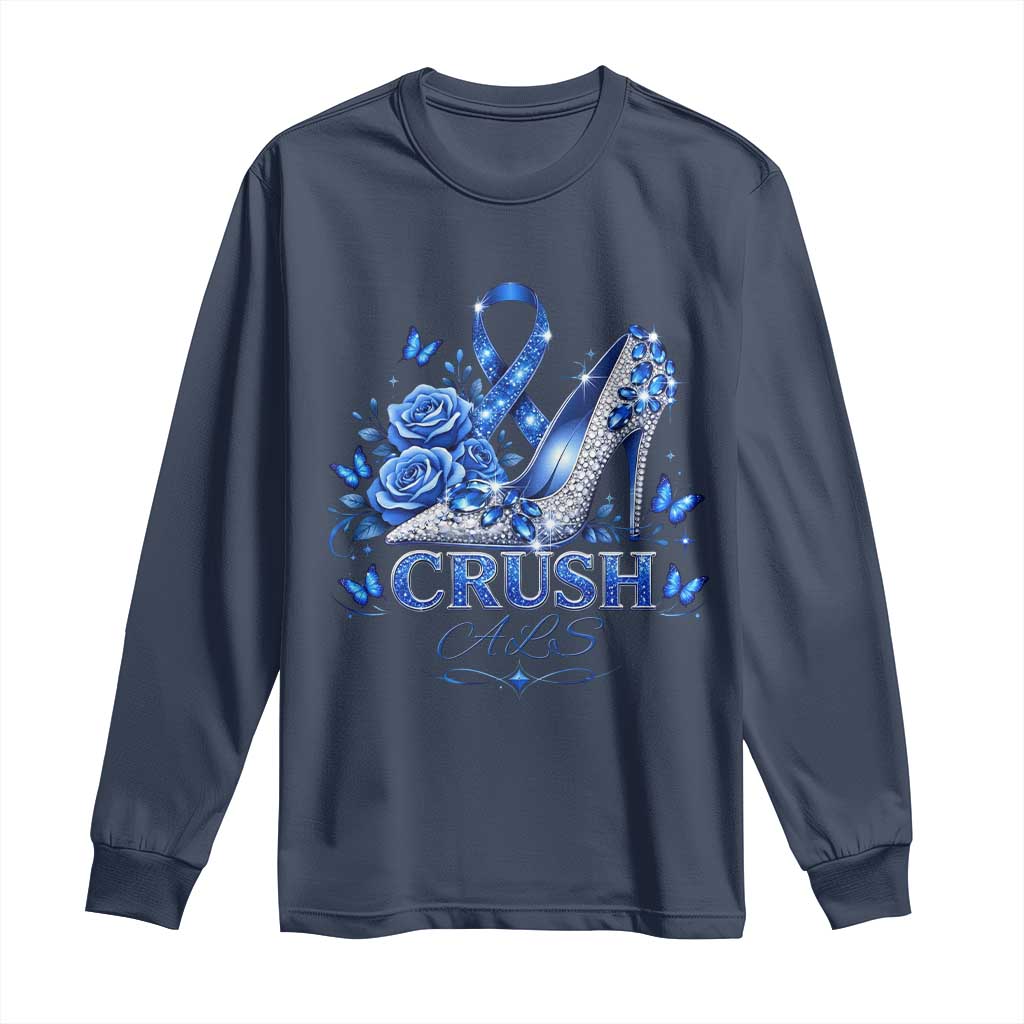 ALS Awareness Long Sleeve Shirt Blue Ribbon Women Crush ALS