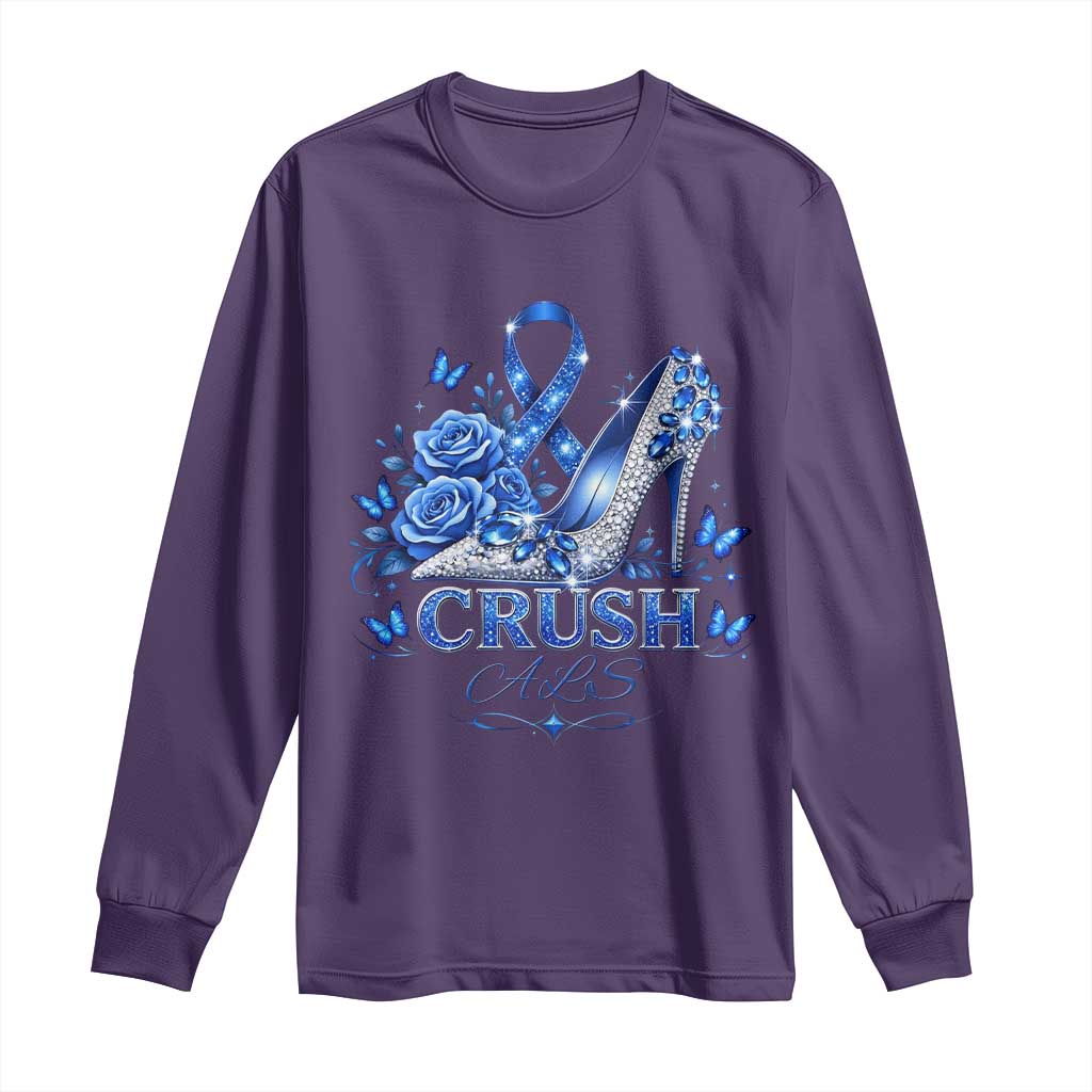 ALS Awareness Long Sleeve Shirt Blue Ribbon Women Crush ALS