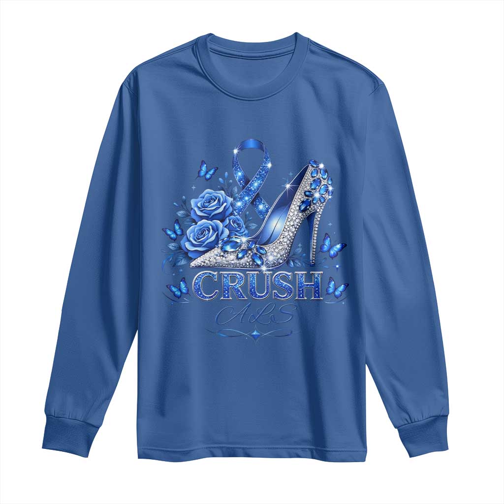ALS Awareness Long Sleeve Shirt Blue Ribbon Women Crush ALS