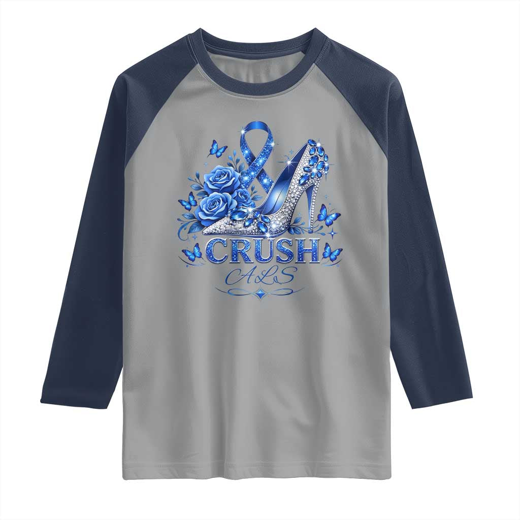 ALS Awareness Raglan Shirt Blue Ribbon Women Crush ALS