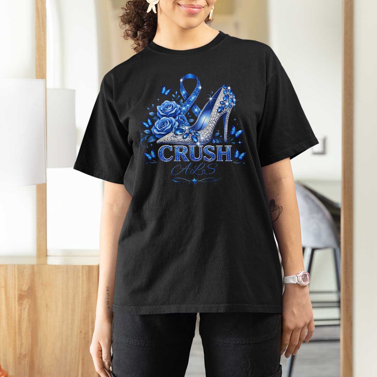 ALS Awareness T Shirt For Women Blue Ribbon Women Crush ALS