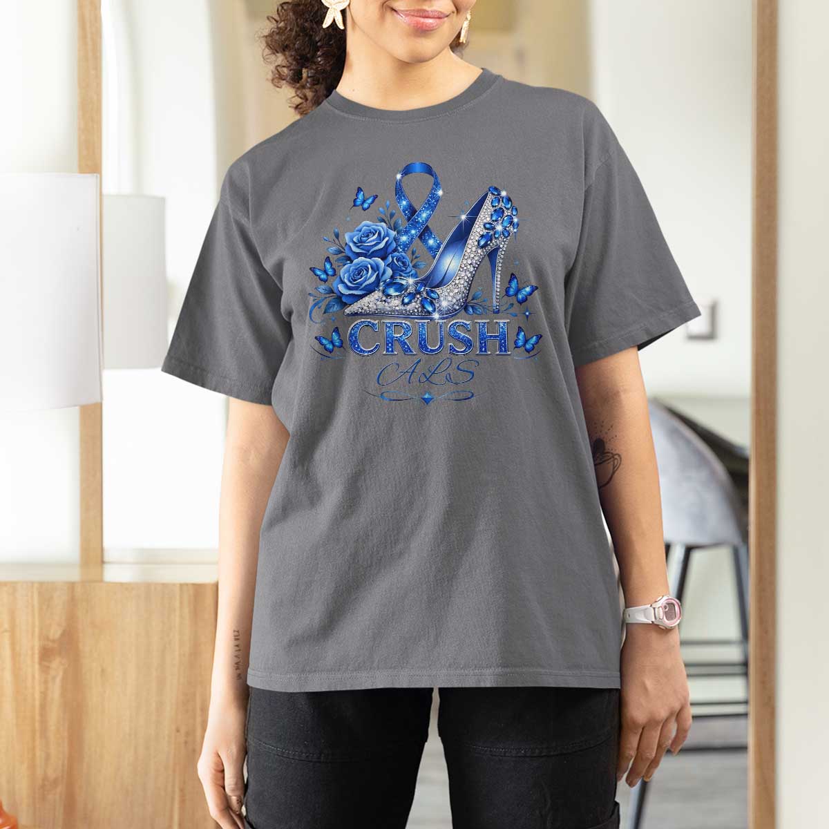 ALS Awareness T Shirt For Women Blue Ribbon Women Crush ALS