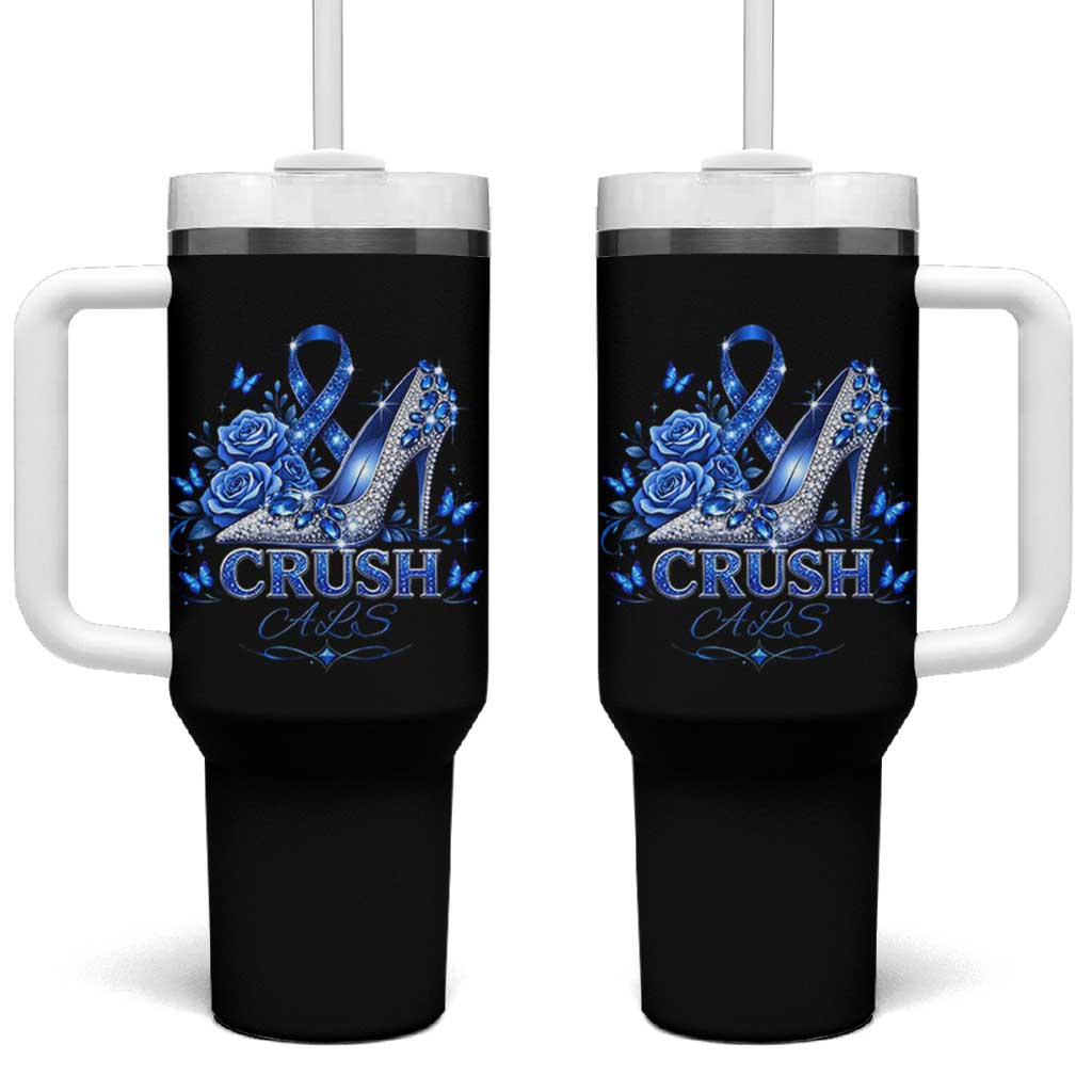 ALS Awareness Tumbler With Handle Blue Ribbon Women Crush ALS