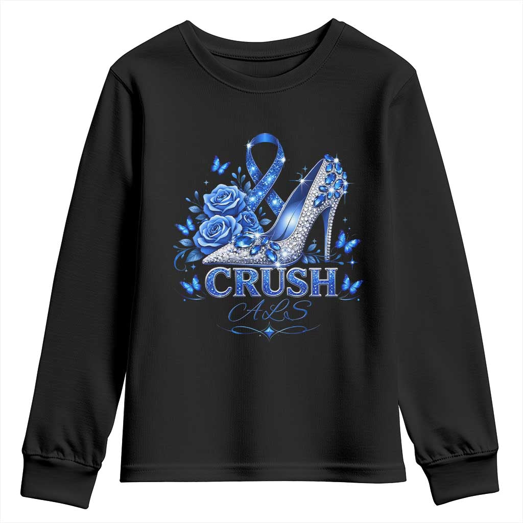 ALS Awareness Youth Sweatshirt Blue Ribbon Women Crush ALS