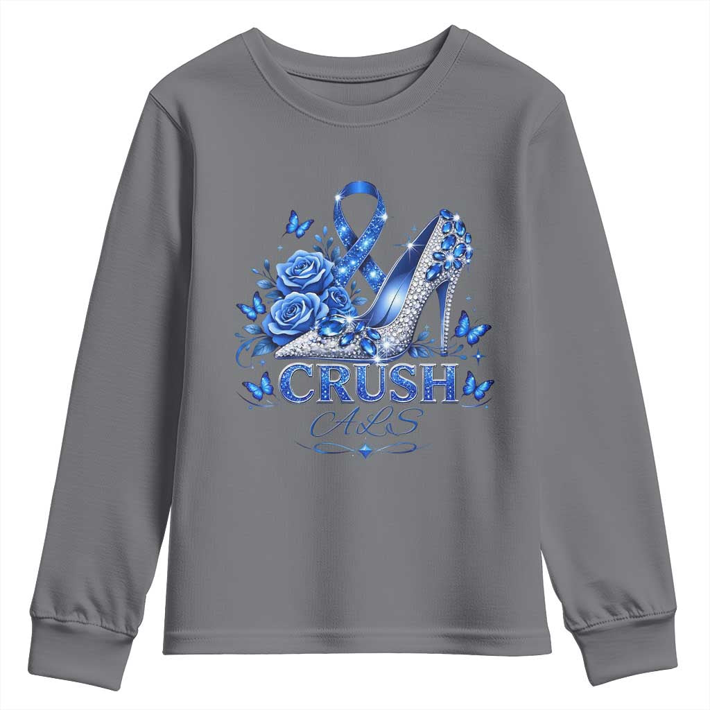 ALS Awareness Youth Sweatshirt Blue Ribbon Women Crush ALS