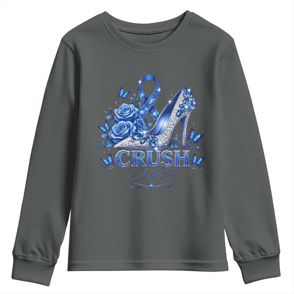 ALS Awareness Youth Sweatshirt Blue Ribbon Women Crush ALS