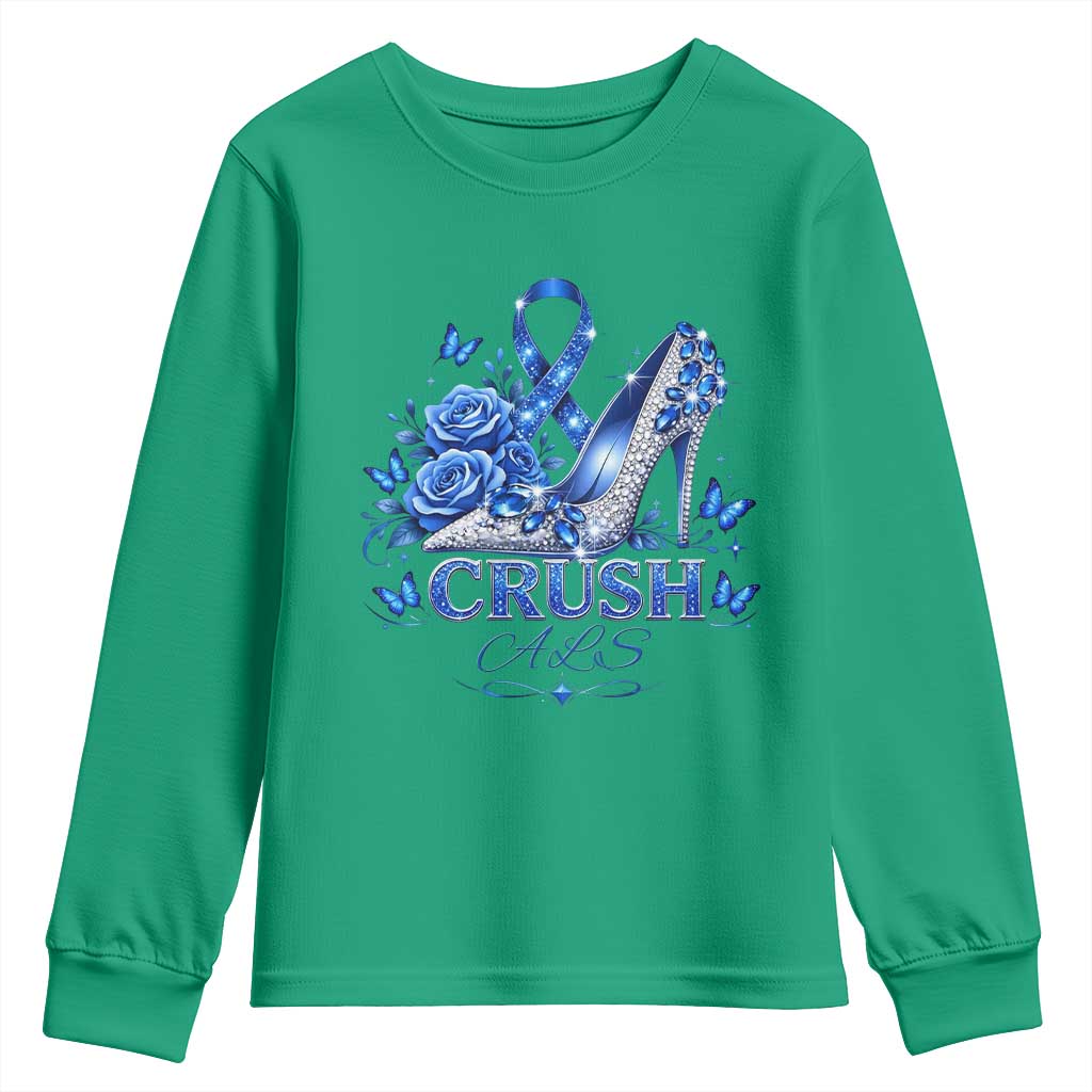 ALS Awareness Youth Sweatshirt Blue Ribbon Women Crush ALS