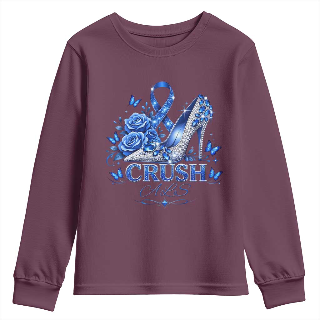 ALS Awareness Youth Sweatshirt Blue Ribbon Women Crush ALS