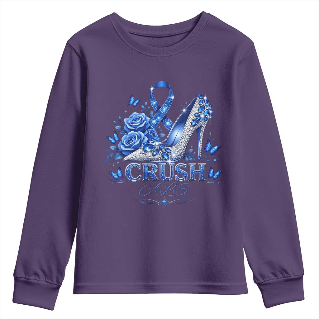 ALS Awareness Youth Sweatshirt Blue Ribbon Women Crush ALS