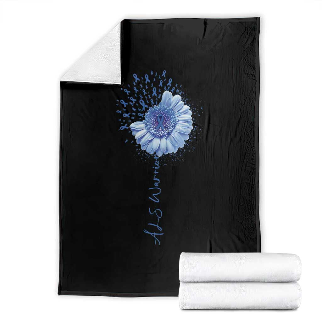 ALS Awareness Throw Blanket Blue Ribbon Sunflower ALS Warrior