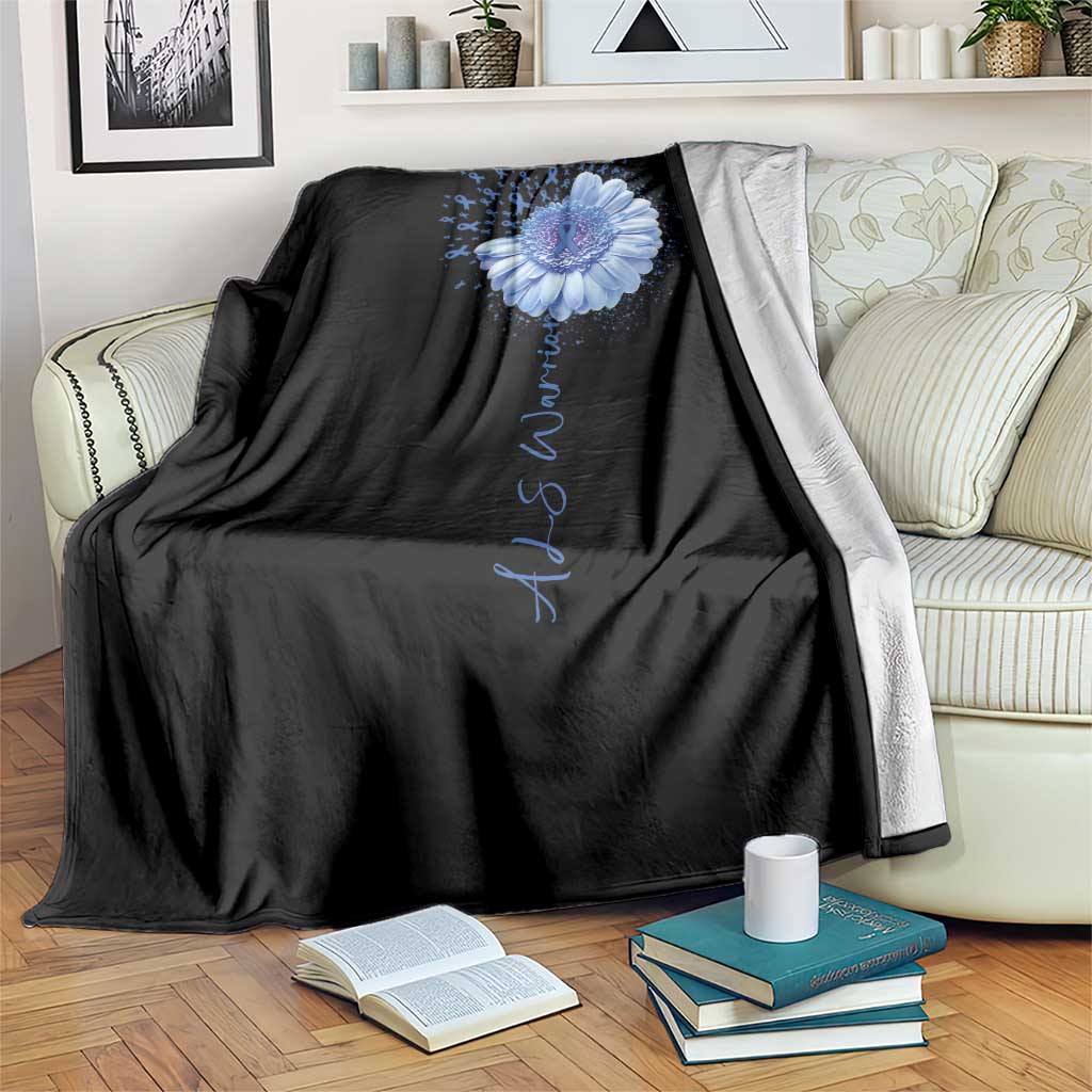 ALS Awareness Throw Blanket Blue Ribbon Sunflower ALS Warrior