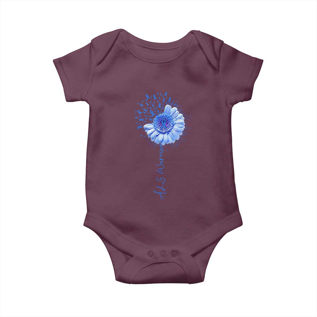 ALS Awareness Baby Onesie Blue Ribbon Sunflower ALS Warrior